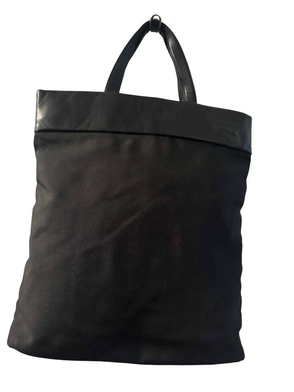 TUMI Black Leather and Nylon Zip Top Handbag Tote Travel Office